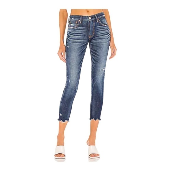 MOUSSY Checotah Blue Distressed Raw Hem Skinny Jeans - Picture 1 of 14